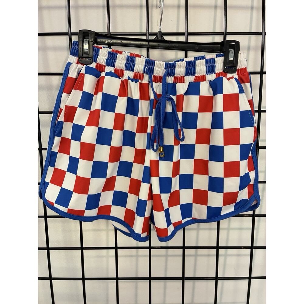 Jess Lea Women's L Checkered Shorts With Pockets Freedom Rings Pattern